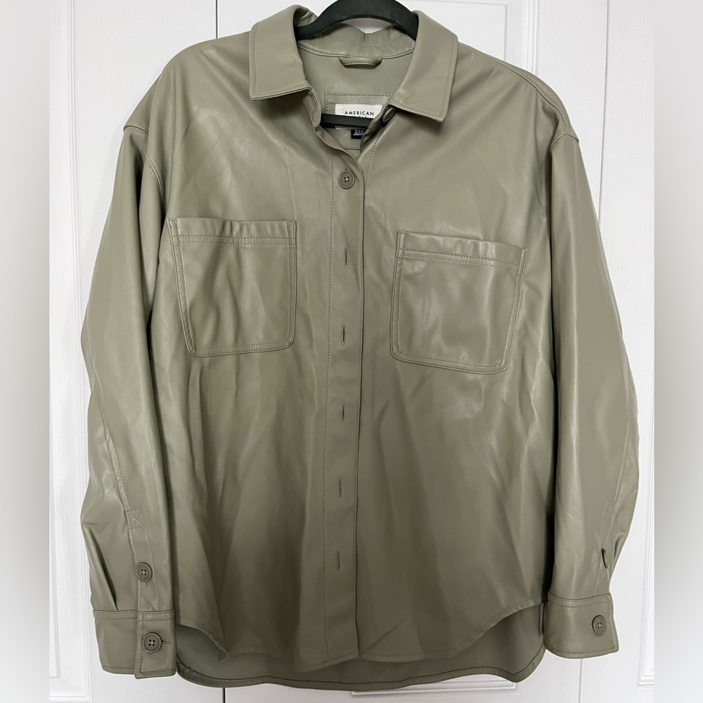 Vegan Leather Sage Button Down Shirt